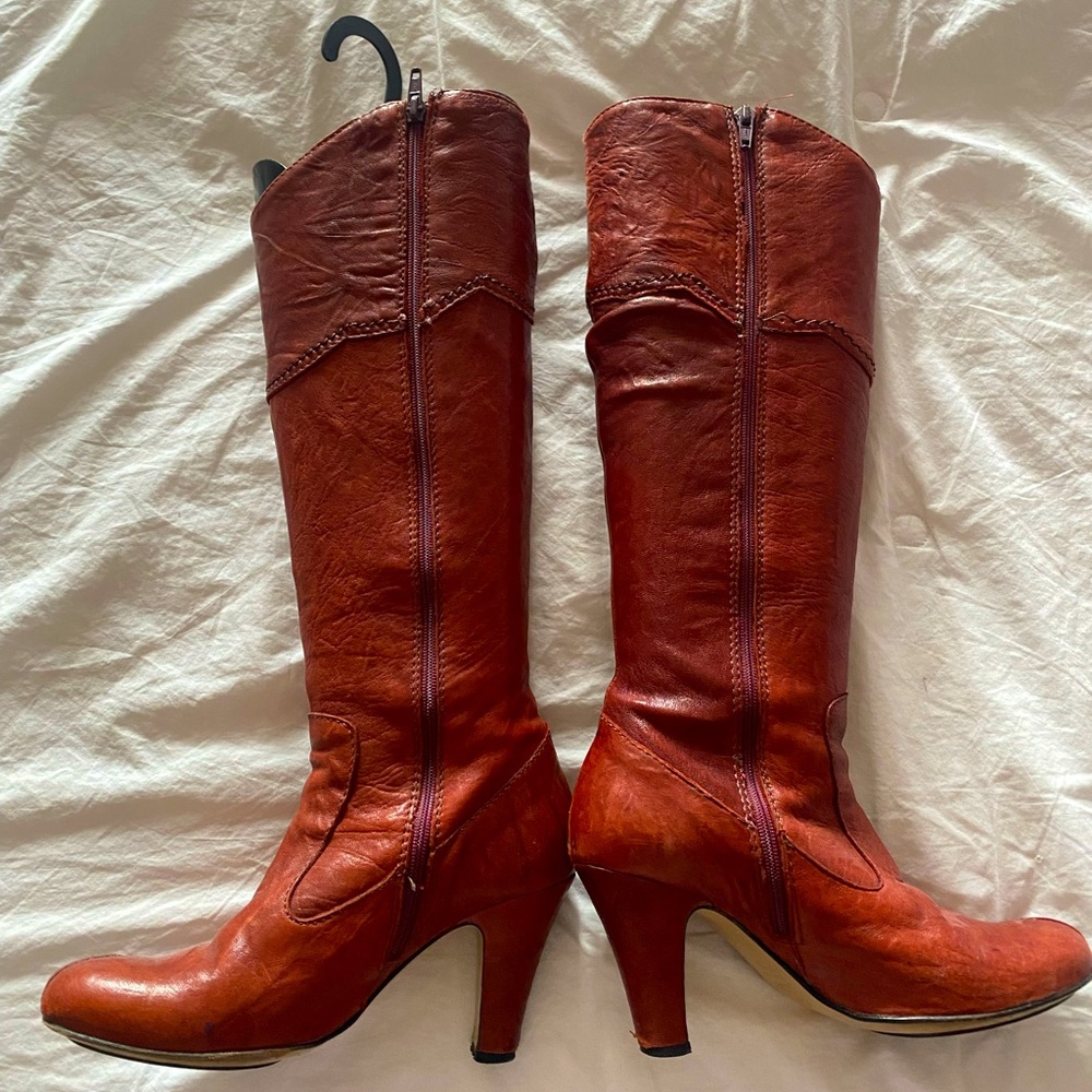 Italian brick-red leather boots